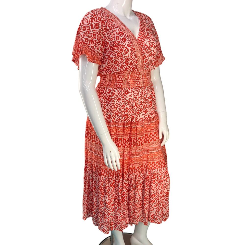 J GEE Womens Size L Dress Floral Midi Smocked Cottage Core Orange *TINY FLAW - Picture 10 of 16